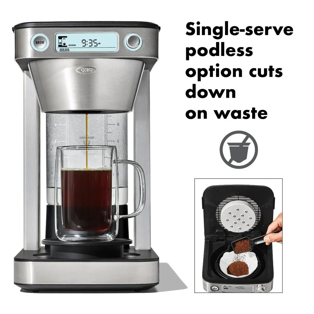 OXO Brew 12-Cup Coffee Maker With Podless Single-Serve Function, Silver- 8721200