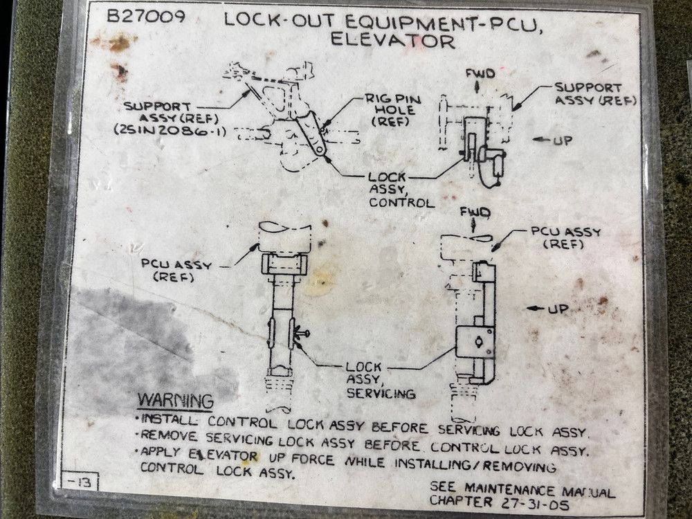 Boeing 757 B27009 LOCK-OUT EQUIPMENT PCU ELEVATOR