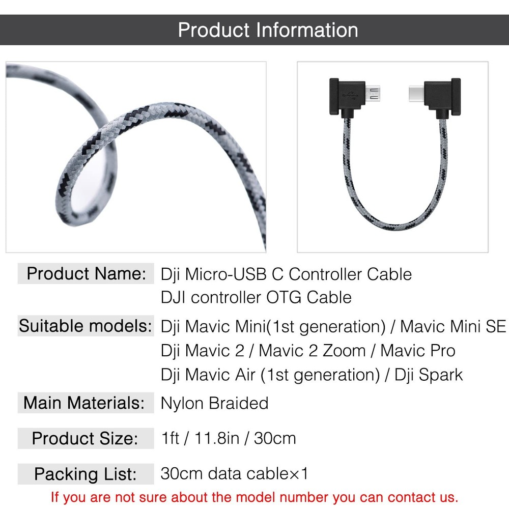 1FT Micro to USB C Remote Controller Cable for DJI Mavic Mini,Mini SE,Mavic...