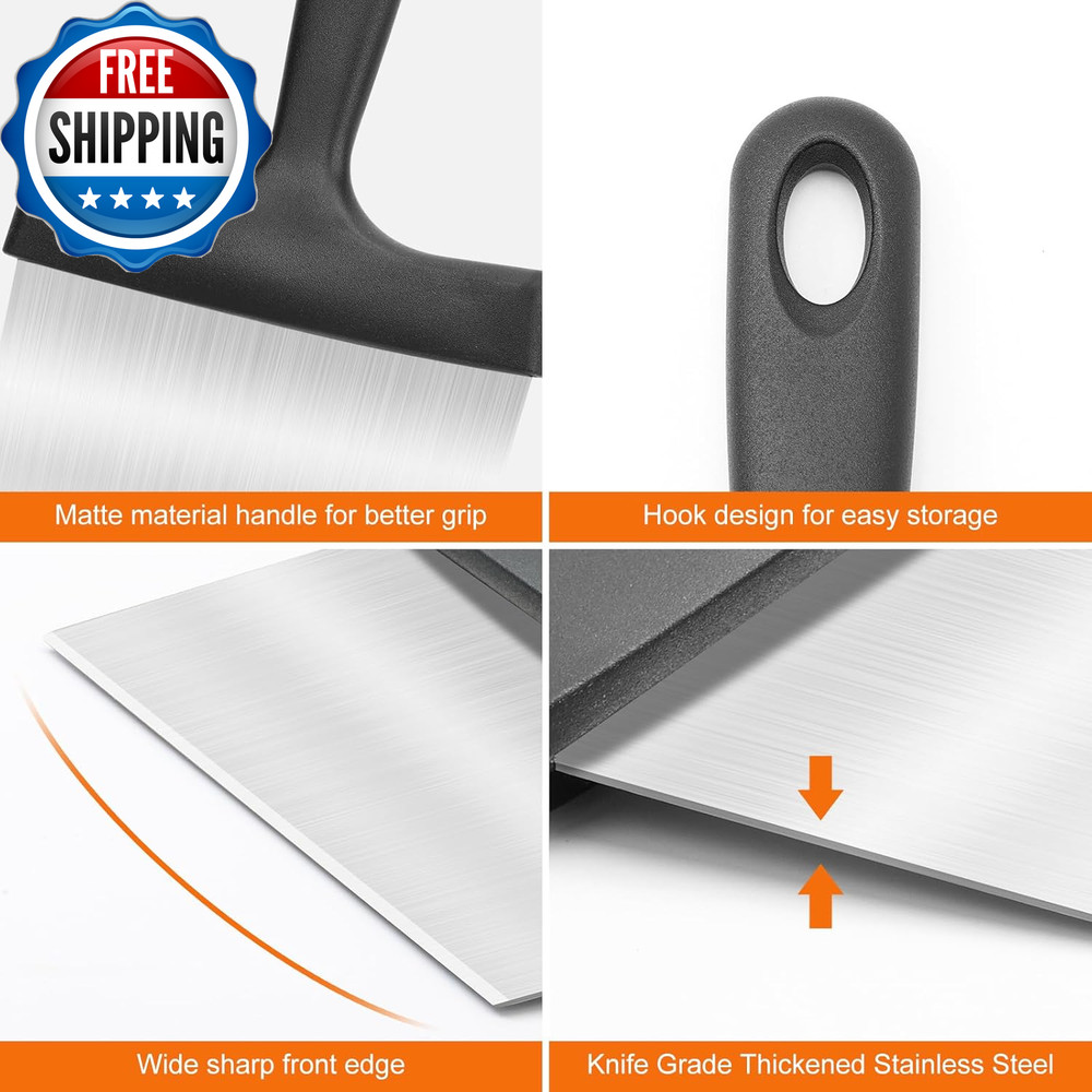 Griddle Scraper Stainless Steel Flat Top Grill Scraper with 5 Handle....