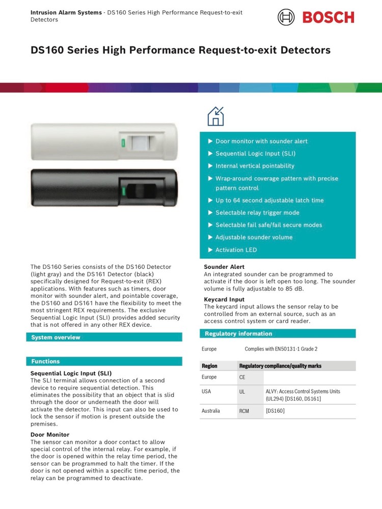 BOSCH DS160 High Performance Request-to-Exit PIR Motion Detection