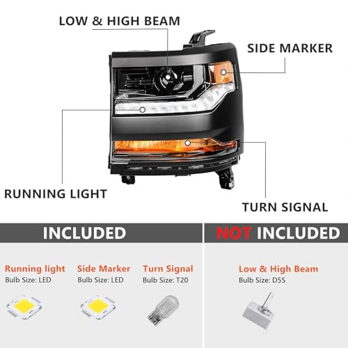 Headlight Assembly Compatible with Chevy Silverado 1500 2016 Left Driver Side