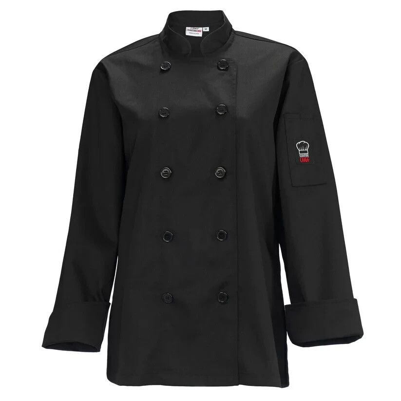 Chef Women's Jacket Poly-Cotton Blend Tapered Fit Double-Breasted Black Medium