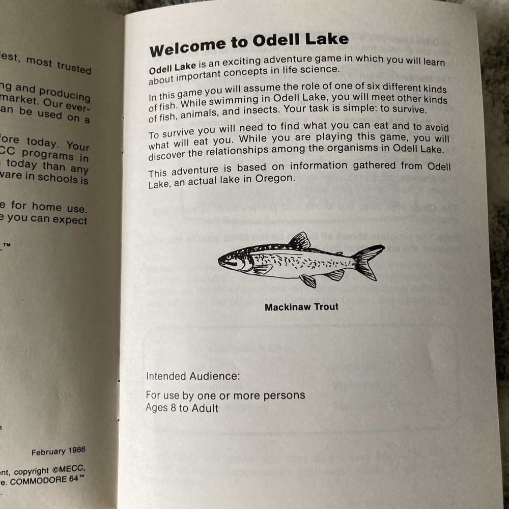 Odell Lake Commodore 64 MECC Instruction Booklet