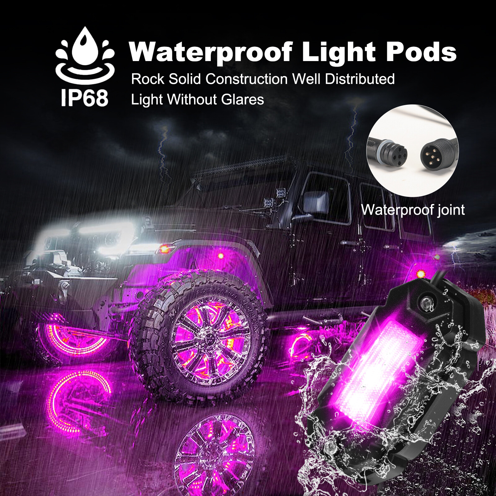 4 Pod RGB LED Rock Lights Underglow with Bluetooth APP Control For UTV ATV RZR