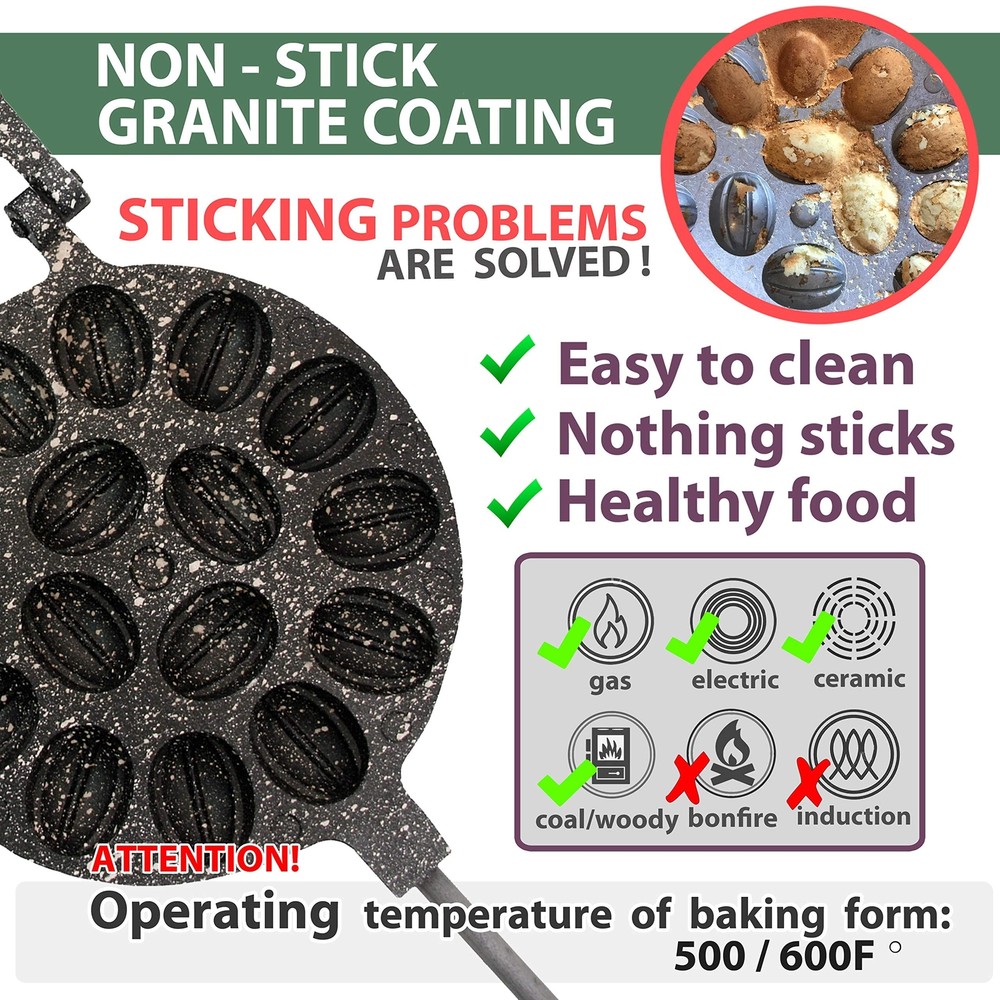 Walnut Cookie Mold Maker 16 Non-Stick Granite - Oreshki Mold Maker - Walnut C...