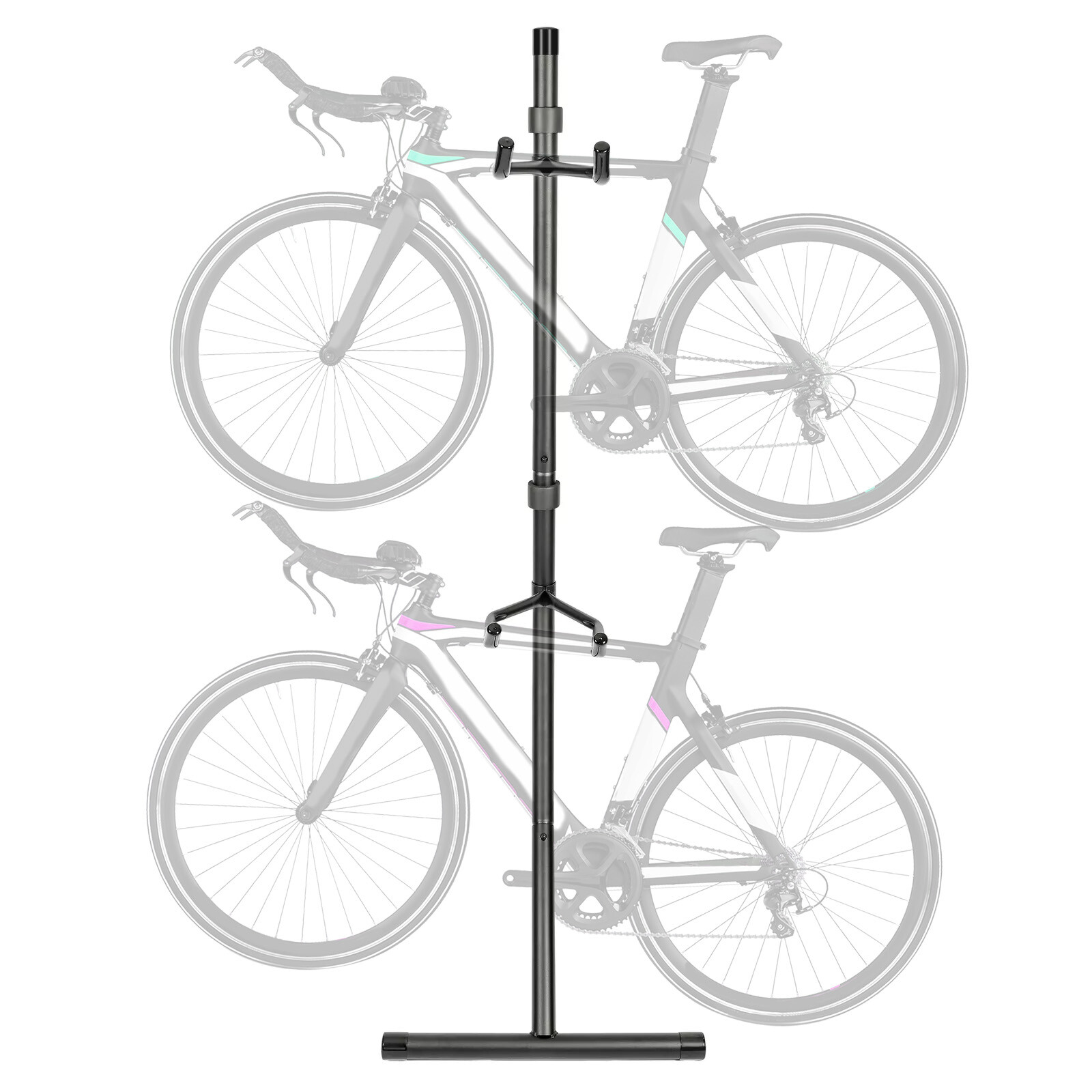 Bike Storage Gravity Stand Space-Saving Bike Rack W/Adjustable Arm Holds 2 Bikes