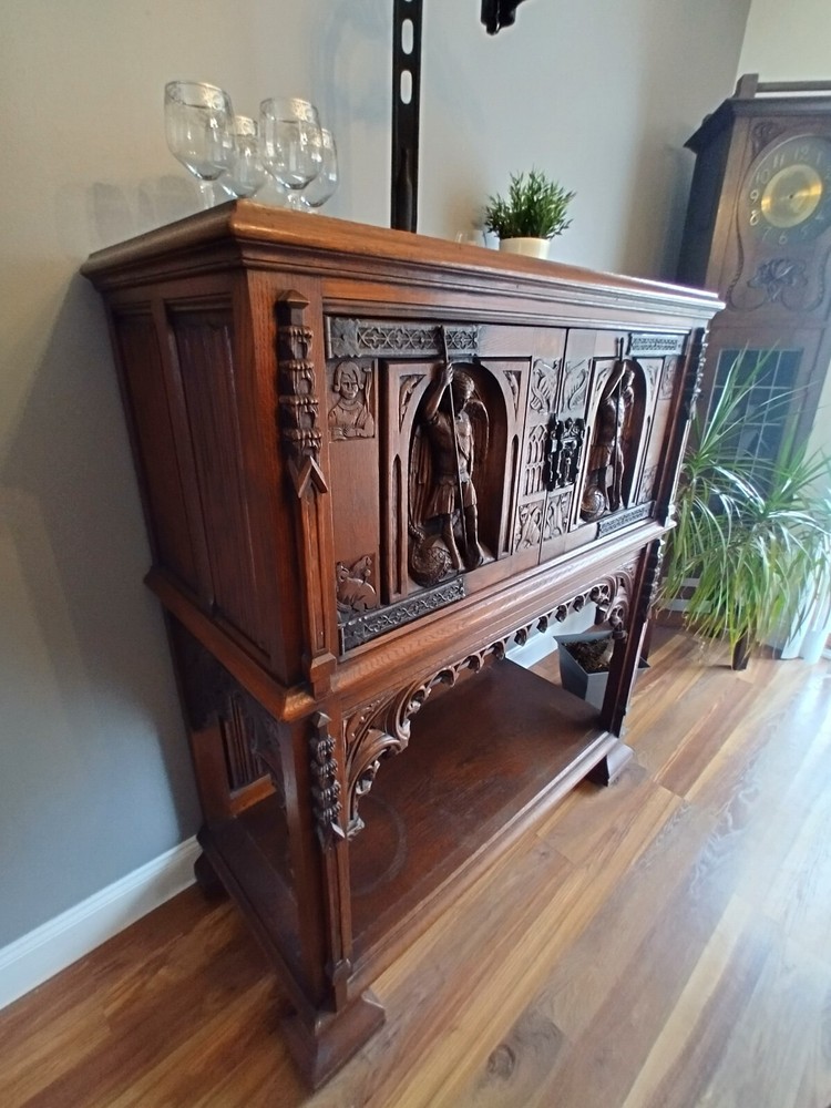 Antique Belgian Gothic Revival Sideboard Oak
