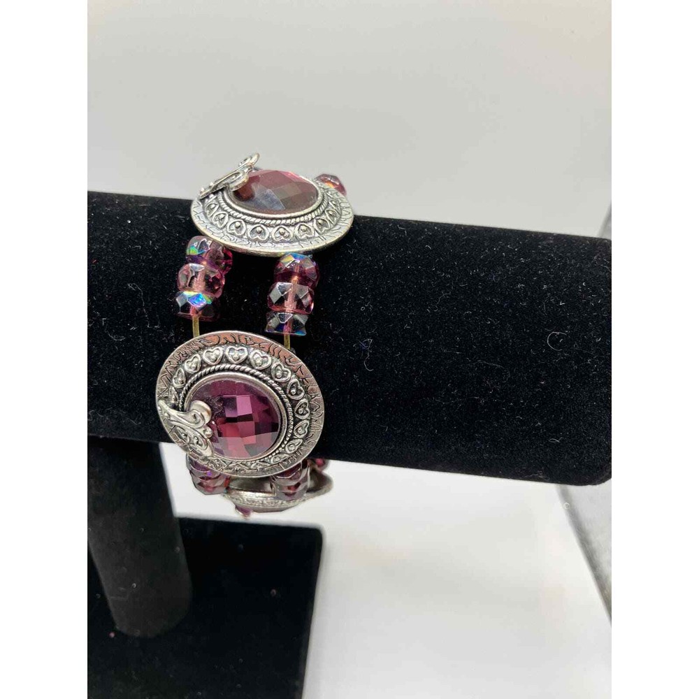 Handmade purple crystals silver-tone bracelet!