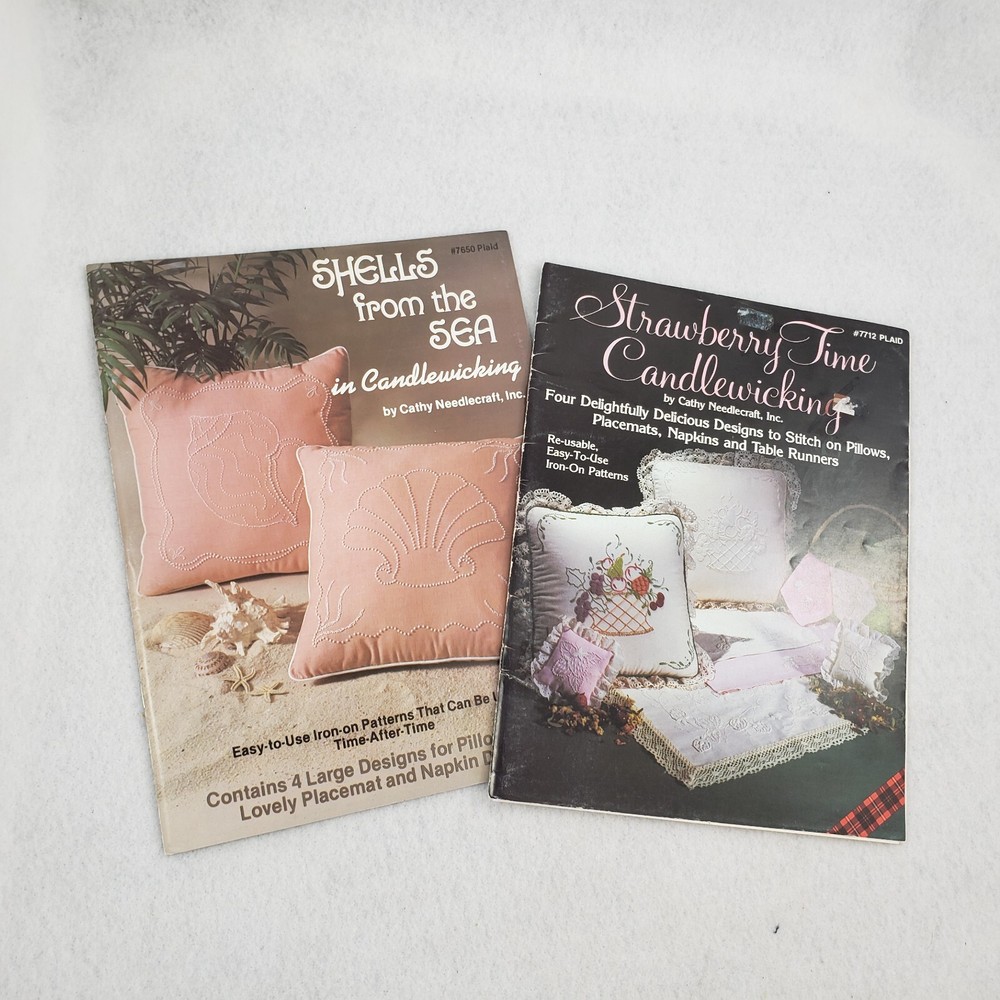 2 Vintage Candlewicking Craft Booklets Lot Needlework Patterns Shells Strawberry