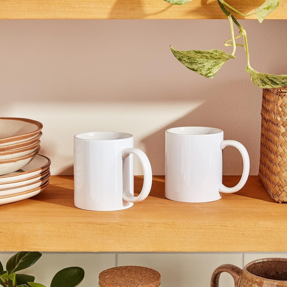 Durable Ceramic Sublimation Mugs - 12 Oz, Glossy White, 2 Pack for Creatives