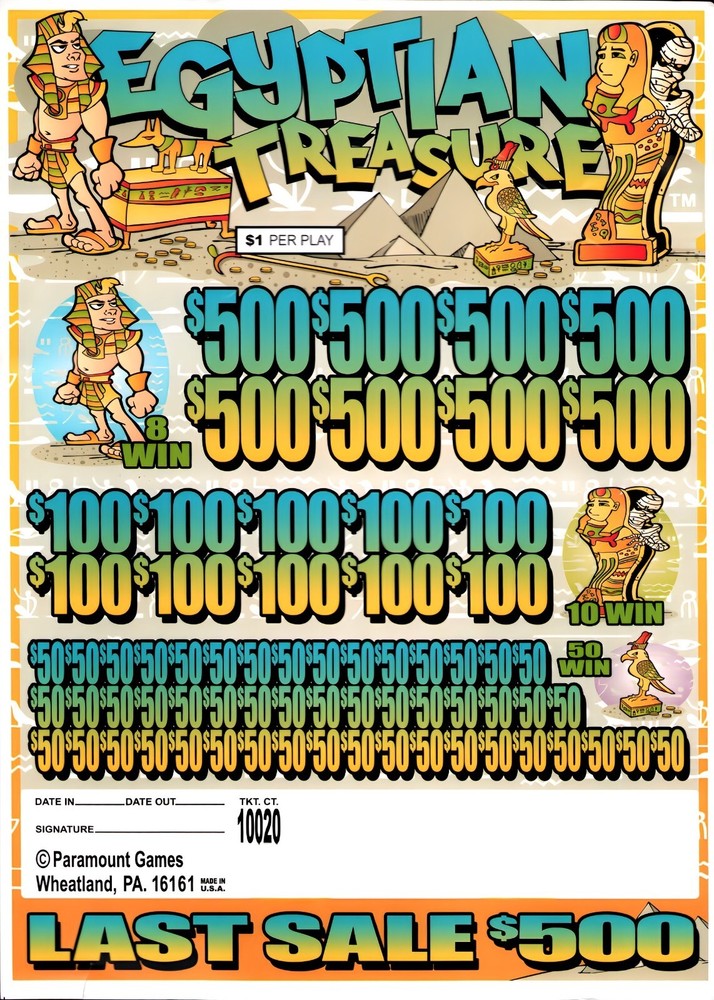 Pull Tab Tickets - Jar- Game - Egyptian Treasure - 10,020 ct