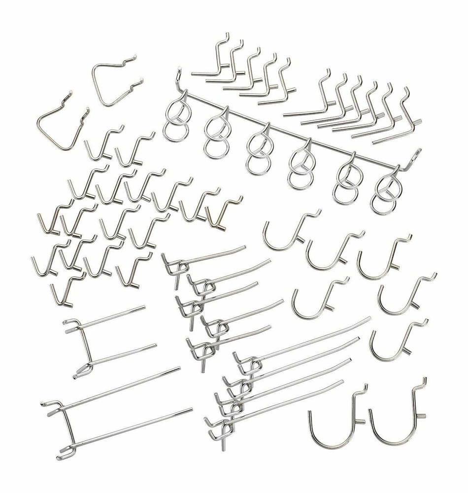 50 pc Pegboard Hook Organizer Assorted Set Peg Board Wall Shelf Tool Hanger