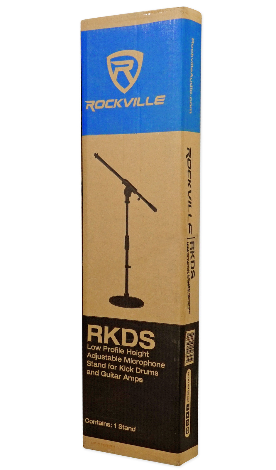 Rockville Kick Drum/Guitar Amp Mic Stand, Steel Round Base+Fixed Boom+Rubber Pad