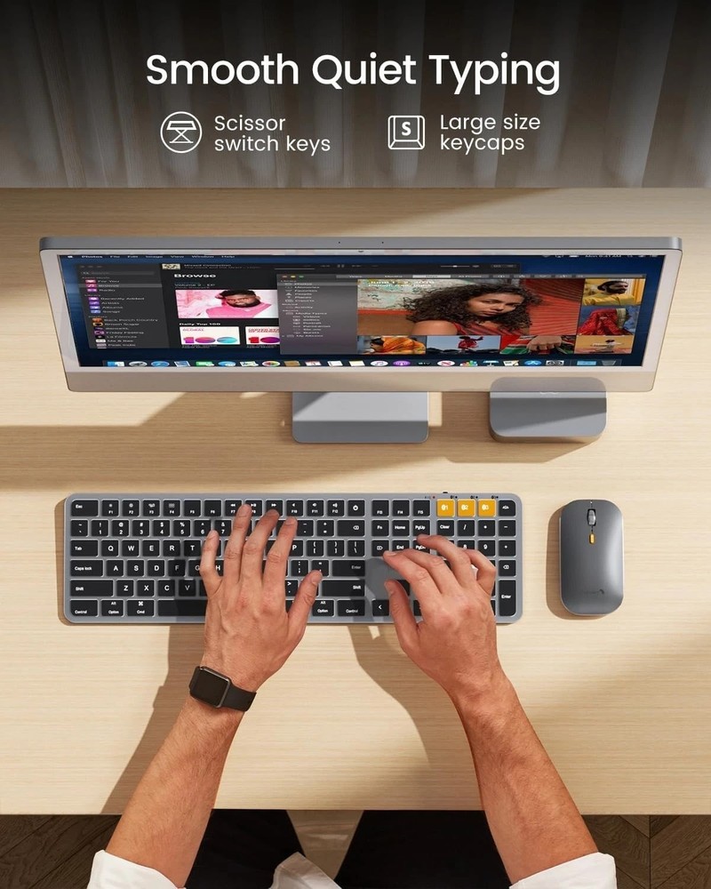 Mac Keyboard & Mouse Combo: Backlit Full Size Bluetooth, Rechargeable, Space ...