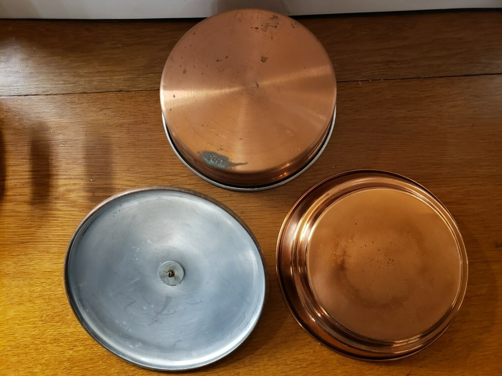 Vtg Copper Warming Pot Chafing Dish Three Piece Set
