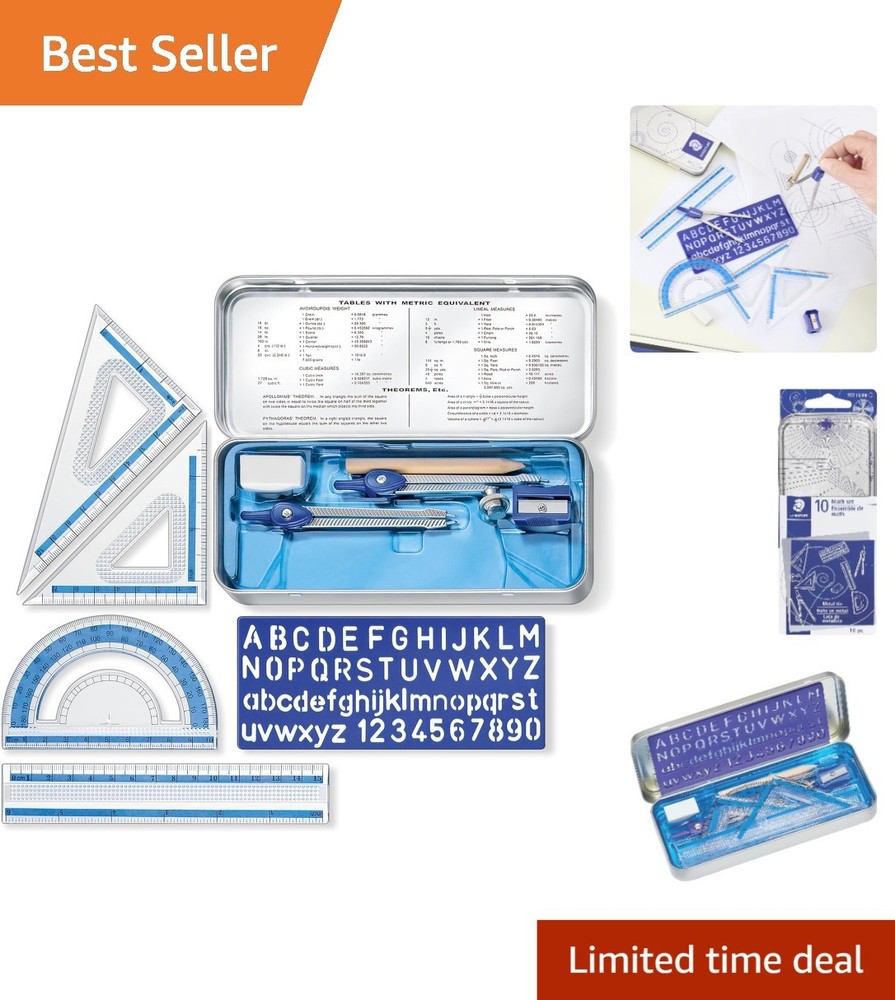 Complete 10 Piece Math Geometry Set for Students and Artists