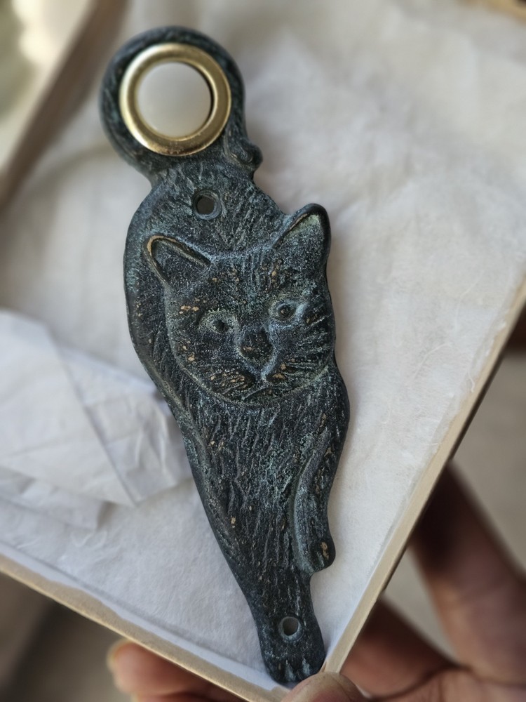 Vintage Black Cat Solid Brass Doorbell Plate ~SPI~