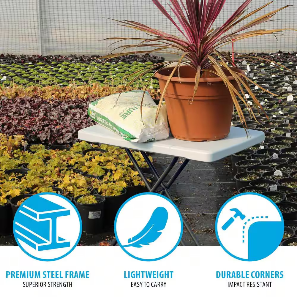 30 In. White Plastic Adjustable Height Folding Utility Table