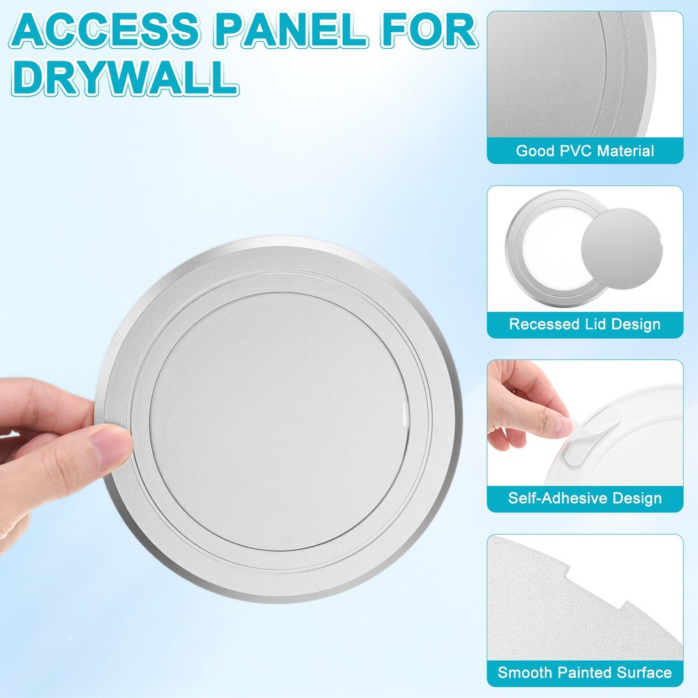 2-Pack Access Panel for Drywall, 4x4 Inch Round Plastic Removable [Silver Tone]