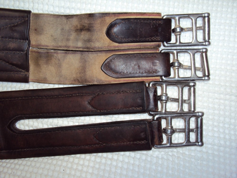 AMISH Leather Brown Girth - 53" - Padded/Elastic - NICE
