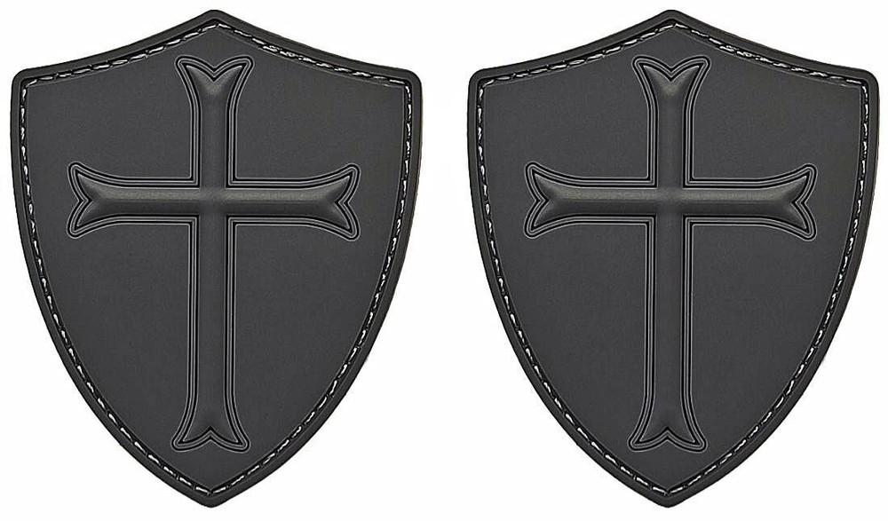 Knights Templar Cross Shield Devgru Crusader PVC RUBBER PATCH -2PC HOOK  3"X2.5"