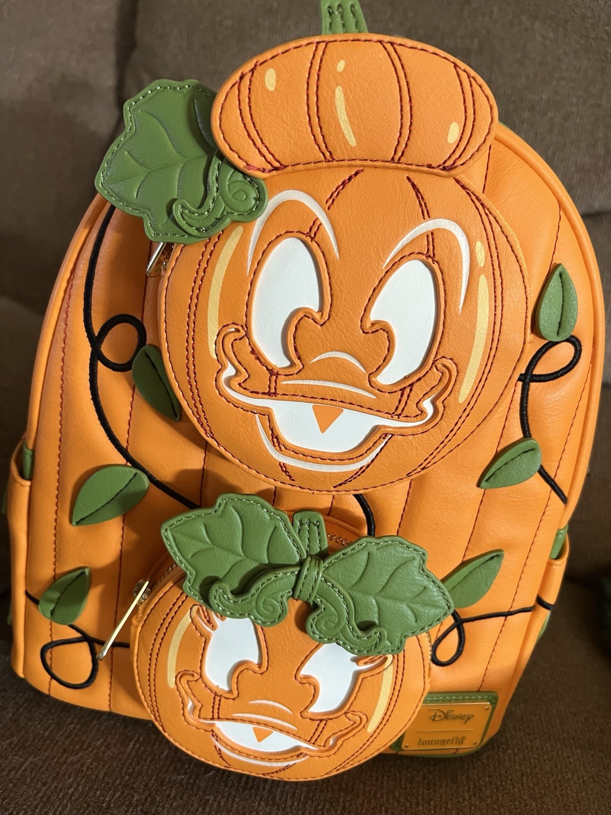 Disney Donald & Daisy Jack-o'-Lantern Glow In The Dark Loungefly Backpack NWT