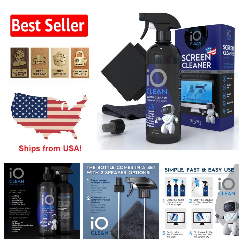 16oz Screen Cleaner Spray & 3 Microfiber Cloths – Eco-Friendly Cleaning Kit
