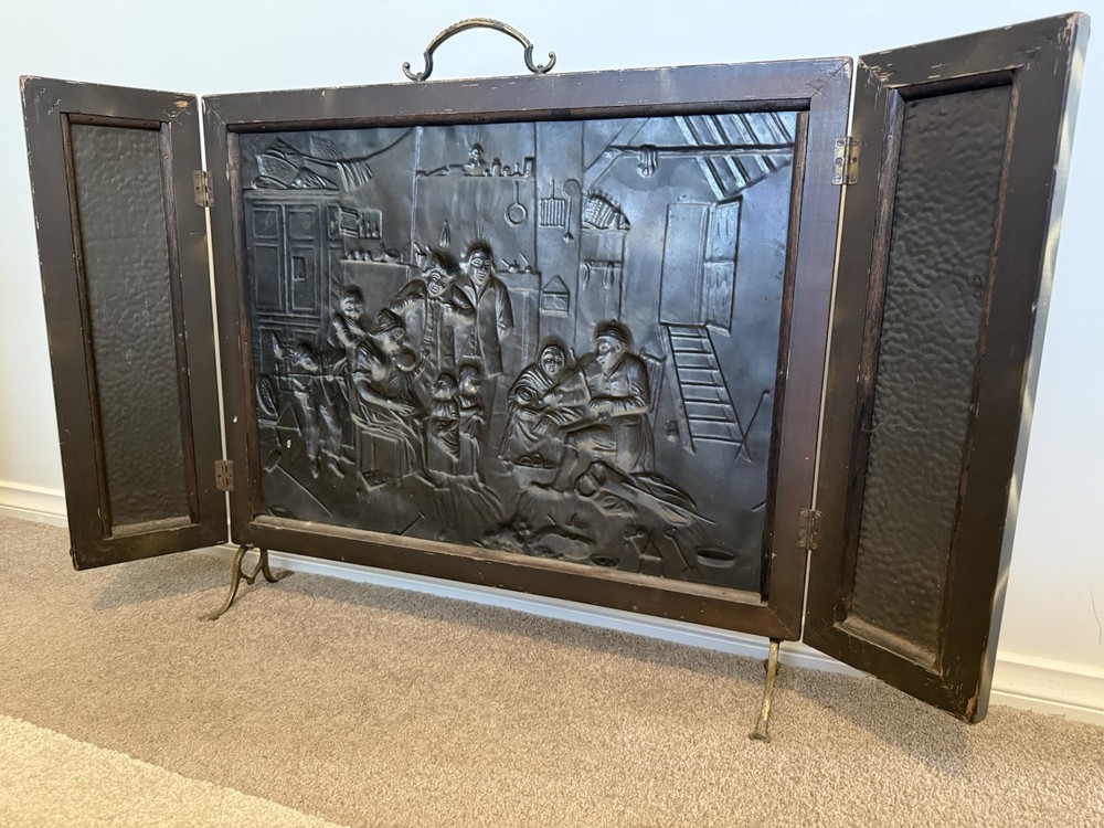 Three Panel Fire Screen Guard, Vintage Decor Fireplace Screen