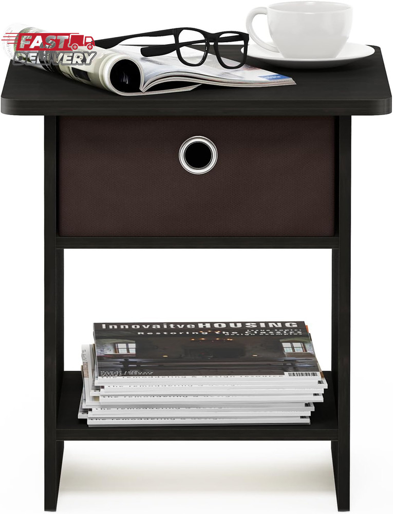 Furinno DARIO Side Table, Square End Table with Storage Bin, round Corner Night