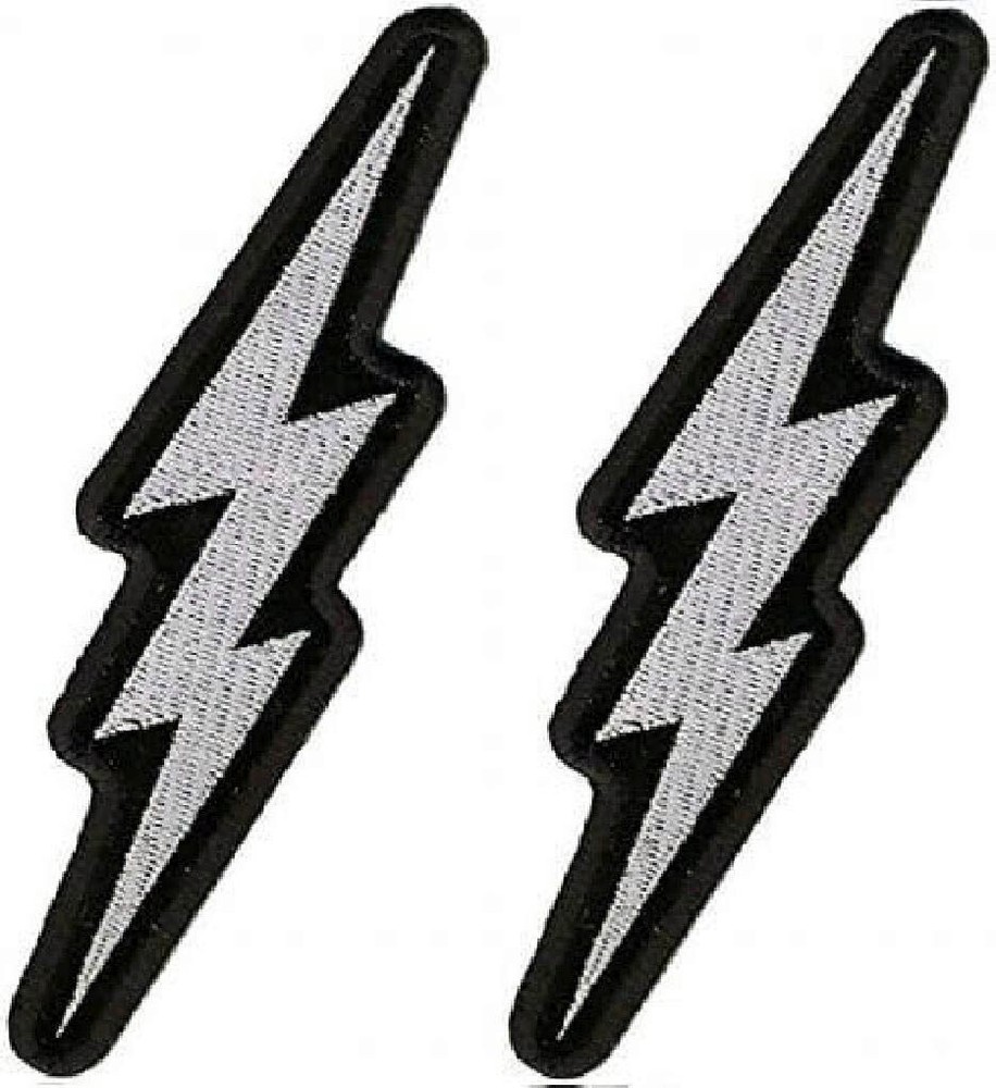 LIGHTNING BOLT SILVER METALLIC PATCH || 2PC iron on or Sew on   5"x2"