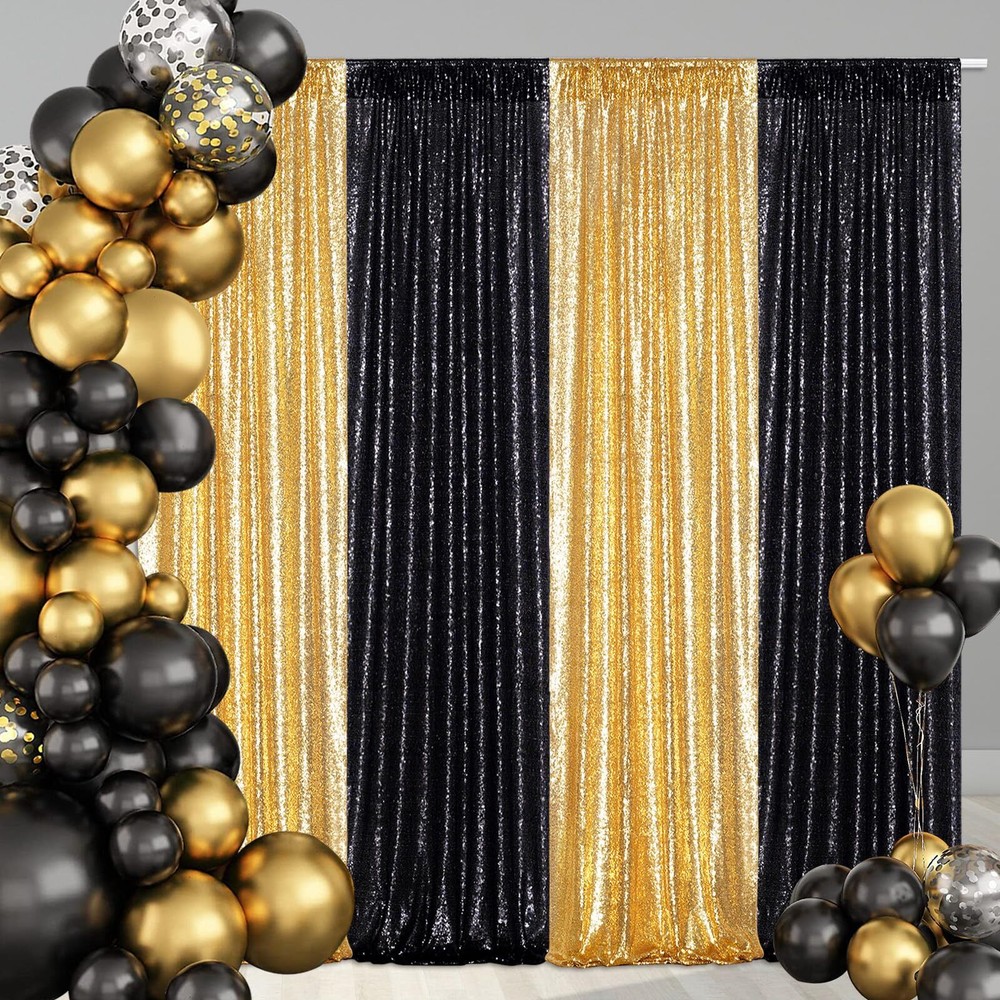 Black Sequin Backdrop Curtains 2 Panels Black Sequin Backdrop 2FTx8FT Sequin ...