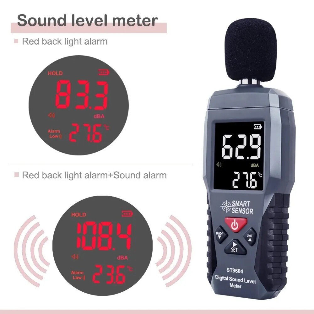 Decibel Meter LCD Backlight Sonometer Noise Meter With Thermometer Function=