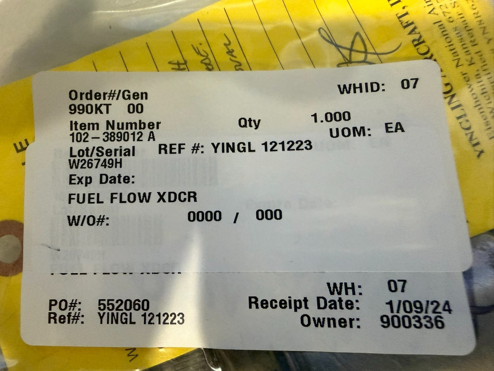 Beechcraft Fuel Flow Transmitter PN 102-389012