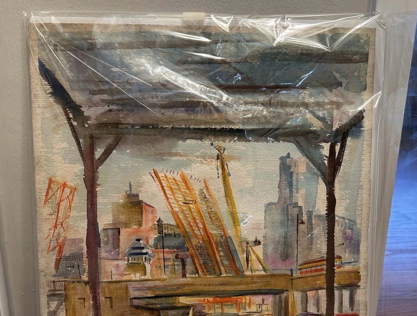 David Landis Chicago Modernist Artist Watercolor State Street Bridge 1948 Look!!