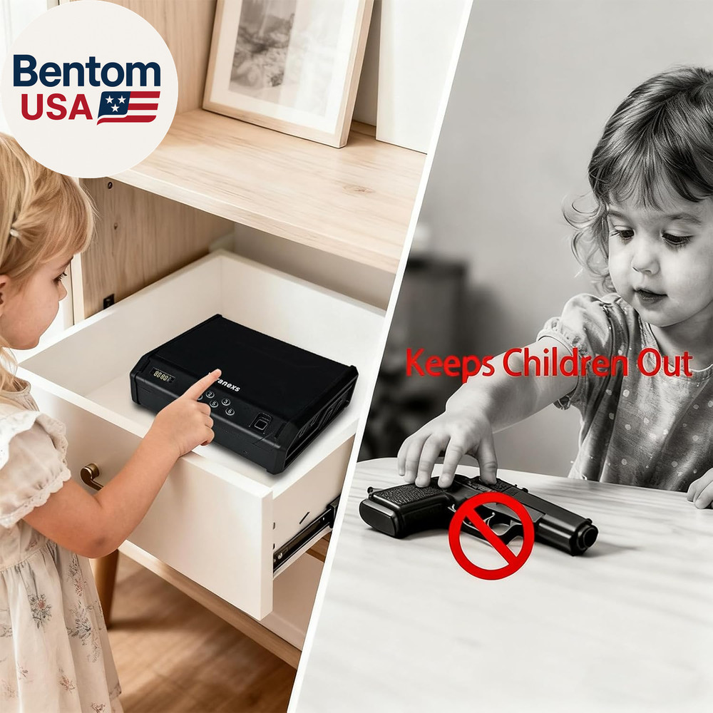 Gun Safe，With 3 Quick-Access Fingerprint，Passcode，Key.With LCD Display，With Pist
