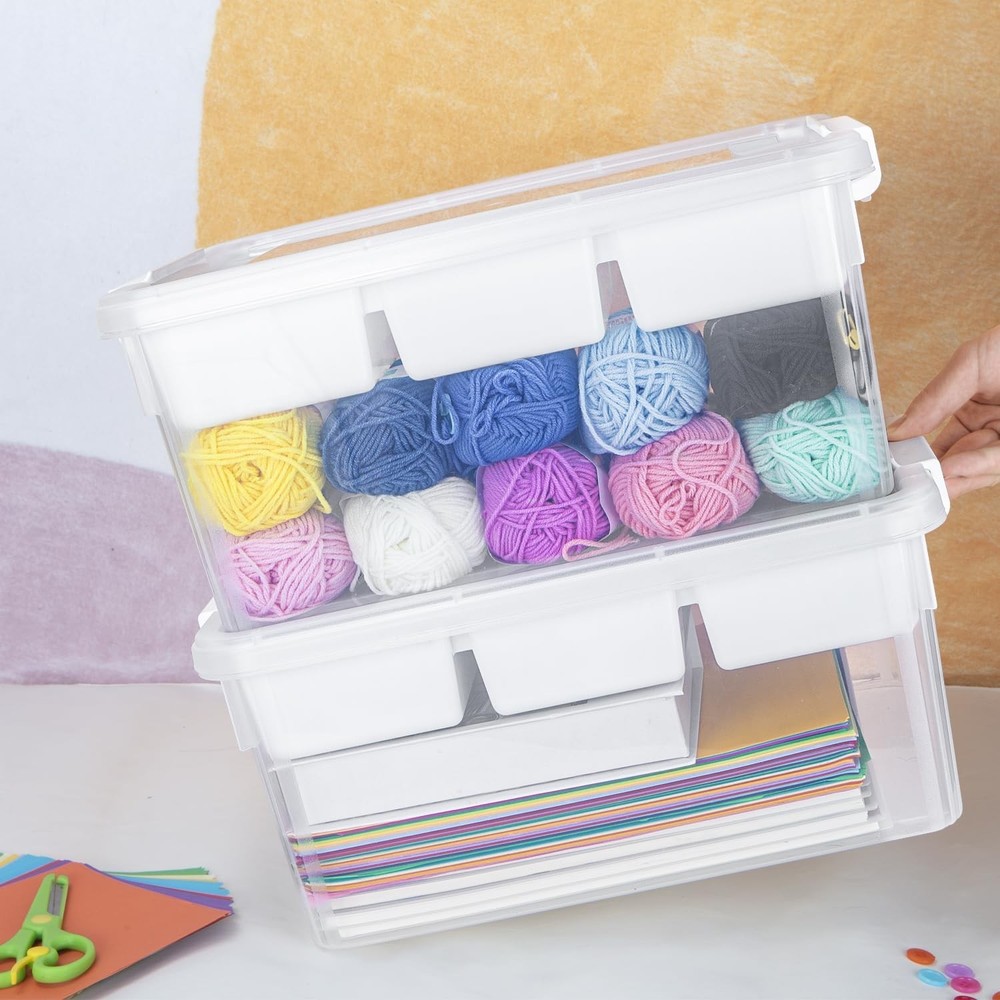 17 QT Craft Organizers and Storage with Removable Tray, Stackable Plastic Sto...