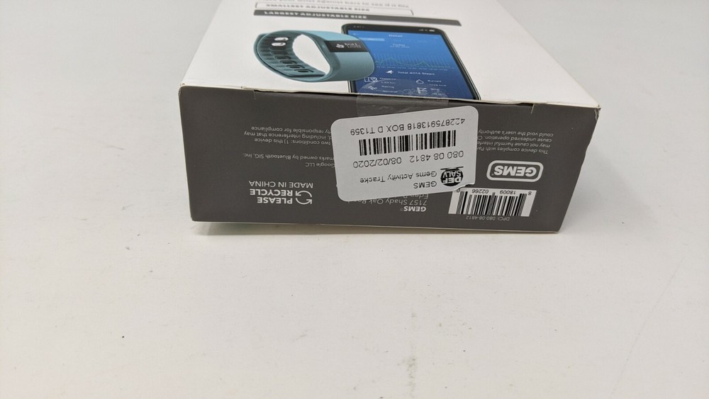 GEMS Activity Tracker (Sky Blue, Set Alarm, Keep Data, Bluetooth, iOS/Android)