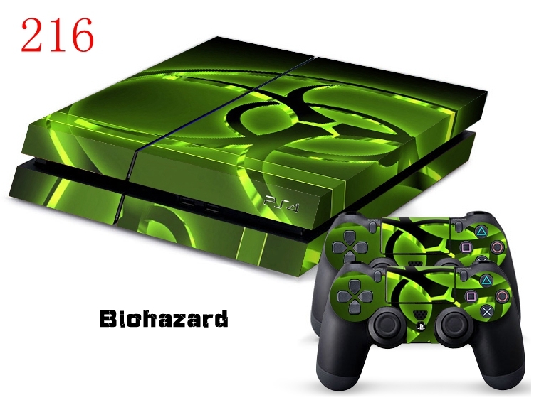 Sony PS4 Console and Controller Skins -- Green BioHazard (#216)