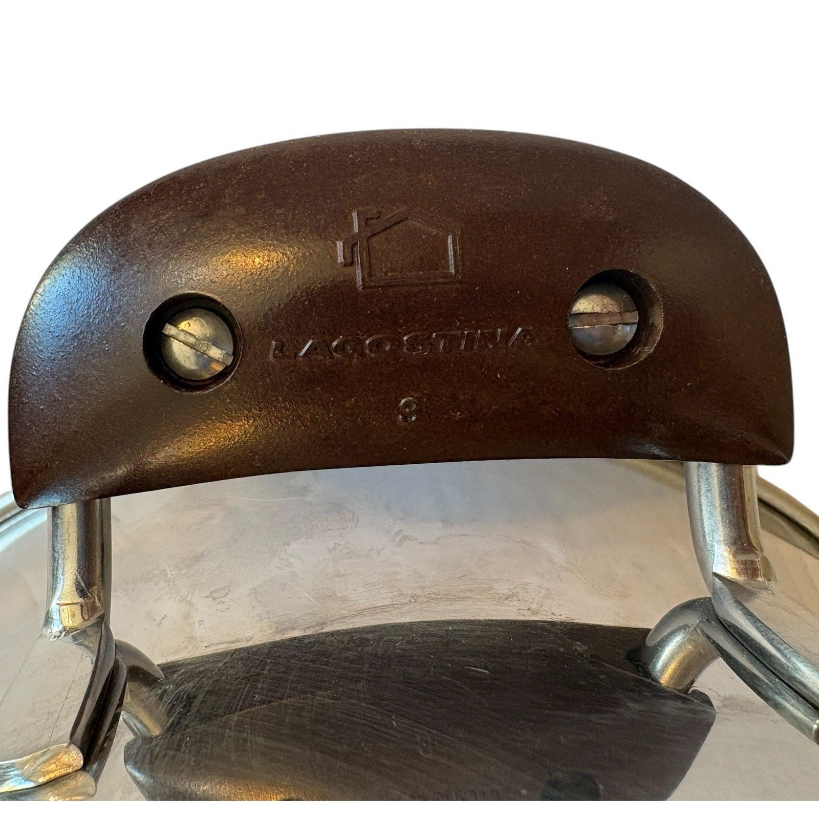 Lagostina Thermoplan Stainless Steel 8QT Stockpot Lid Italy Vintage Brown Handle