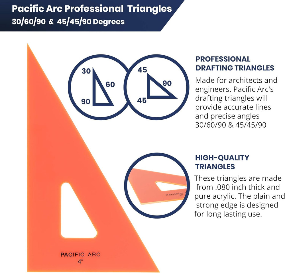 Drafting Triangle, 4-inch, 45/90 Degrees, Fluorescent Orange
