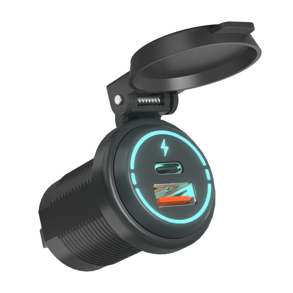 Car Cigarette Lighter Socket Dual USB Type-C Ports Quick Charging Power Outlet