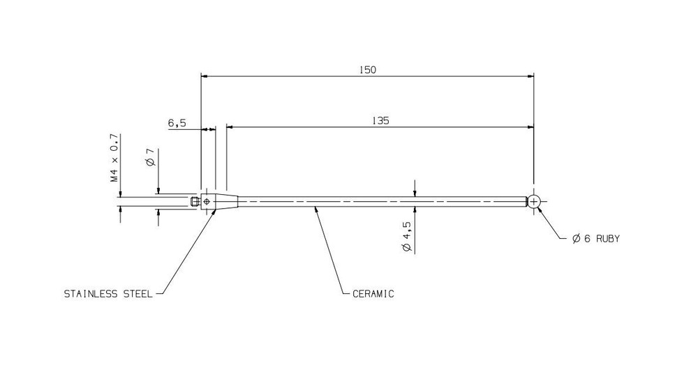 CMM Touch Probe Stylus Ceramic Stem M4 Thread 6 mm Ruby A-5000-8156 KMG Taster