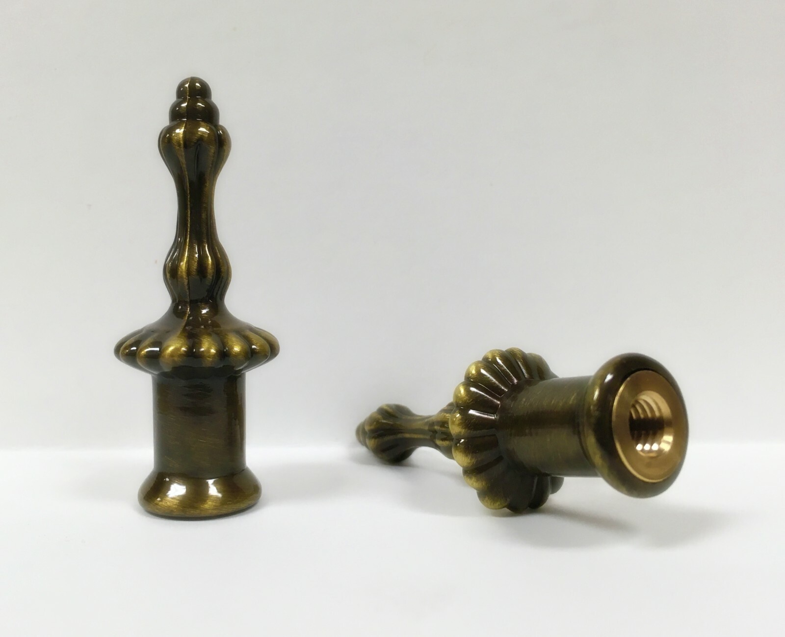 Lamp Finial-Pair of 2" Antique Brass Finish PILLAR finials-Dual Thread