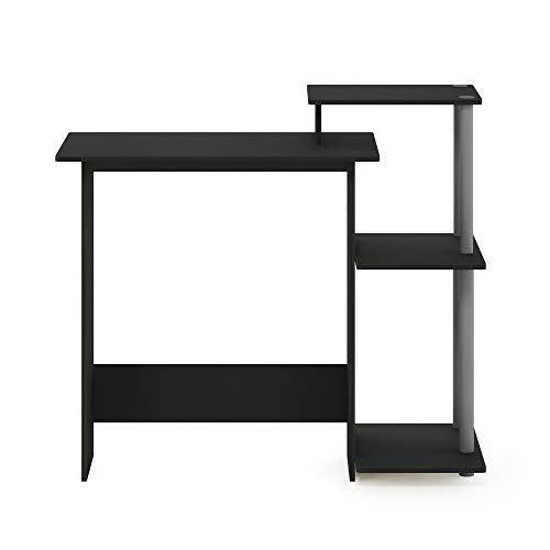 Efficient Home Laptop Notebook Computer Desk Black/Grey Square Side Shelves