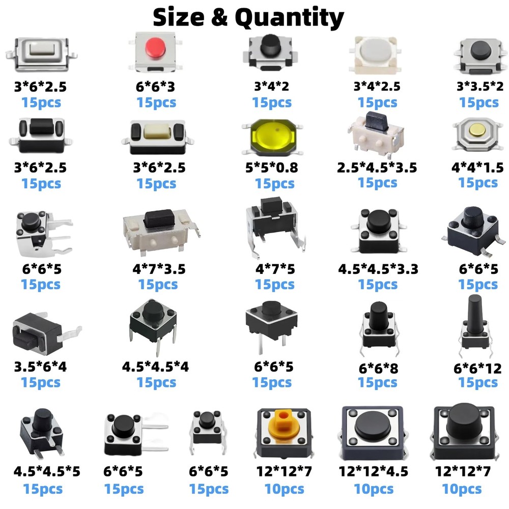 EGSCST 375PCS 26Values Micro Momentary Tactile Push Button Switch Assortment...