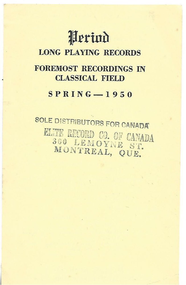 SPRING 1950-PERIOD LONG PLAYING RECORDS MINI CATALOG