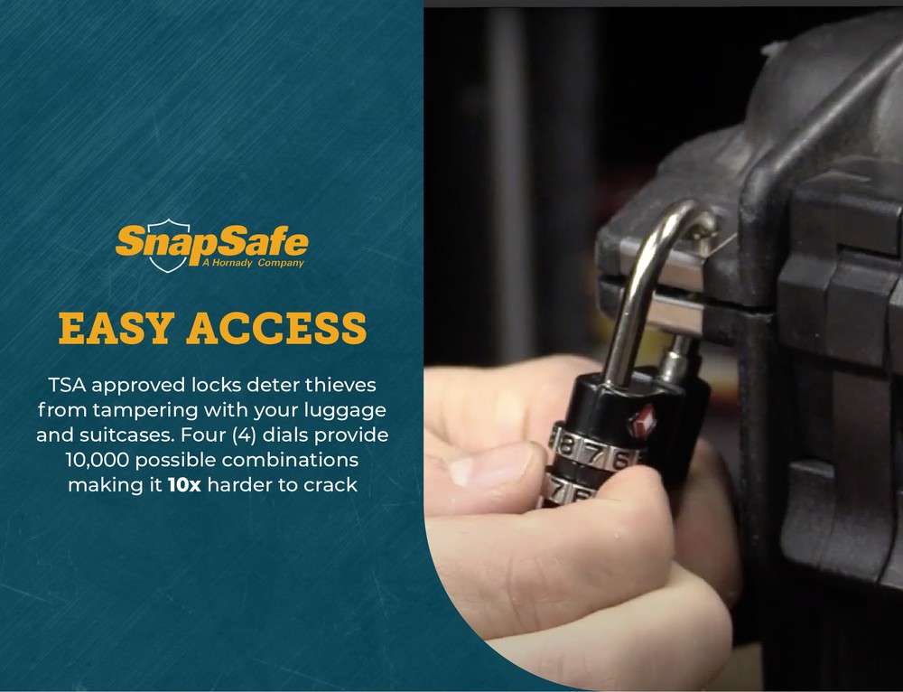 SnapSafe TSA Approved 4 Digit "Thick Shackle" Luggage Combination Padlock
