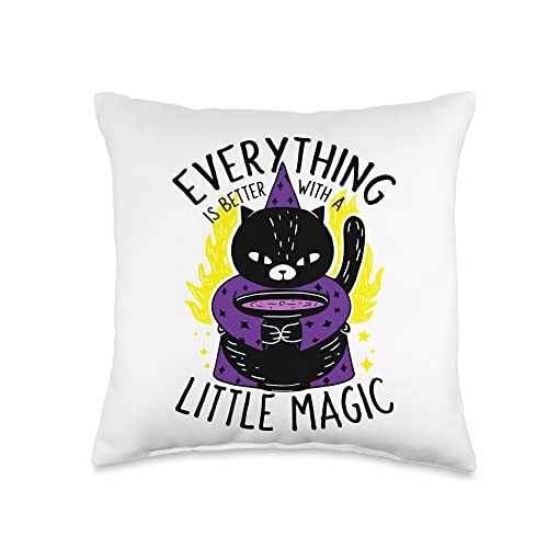 Everything is Better with A Little Magic Funny Black Kitten Throw Pillow 16x1...