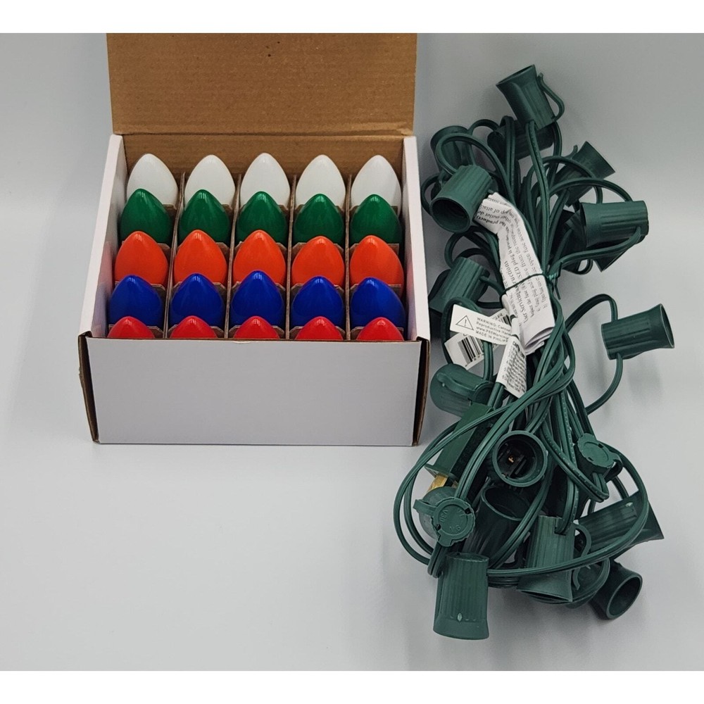NEW 25 Piece C9  Ceramic Bulbs Multicolor With String Lights Indoor/Outdoor Use